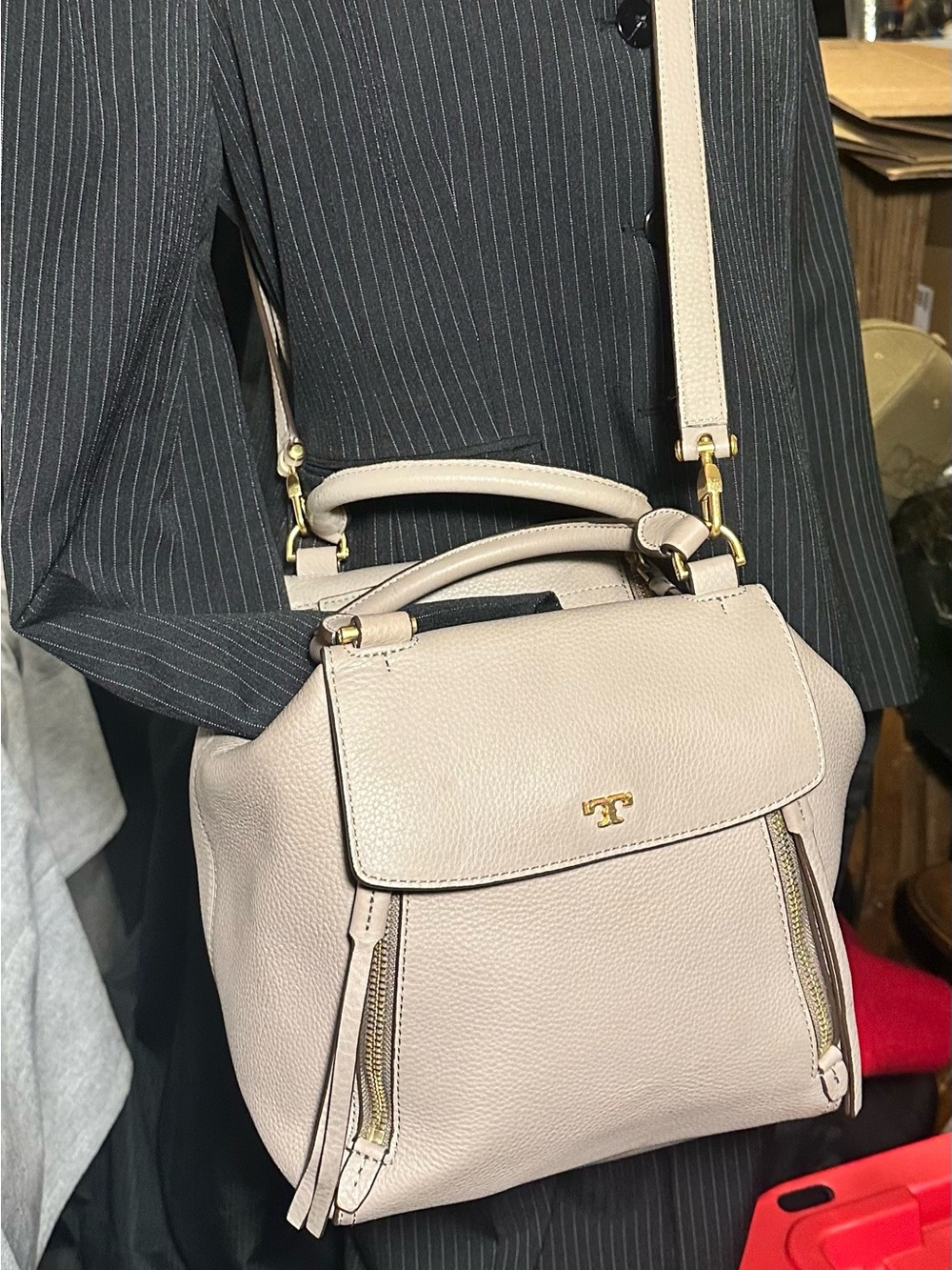 Tory Burch Gold and Tan Crossbody Bag with Structured Design - Picture 1 of 16